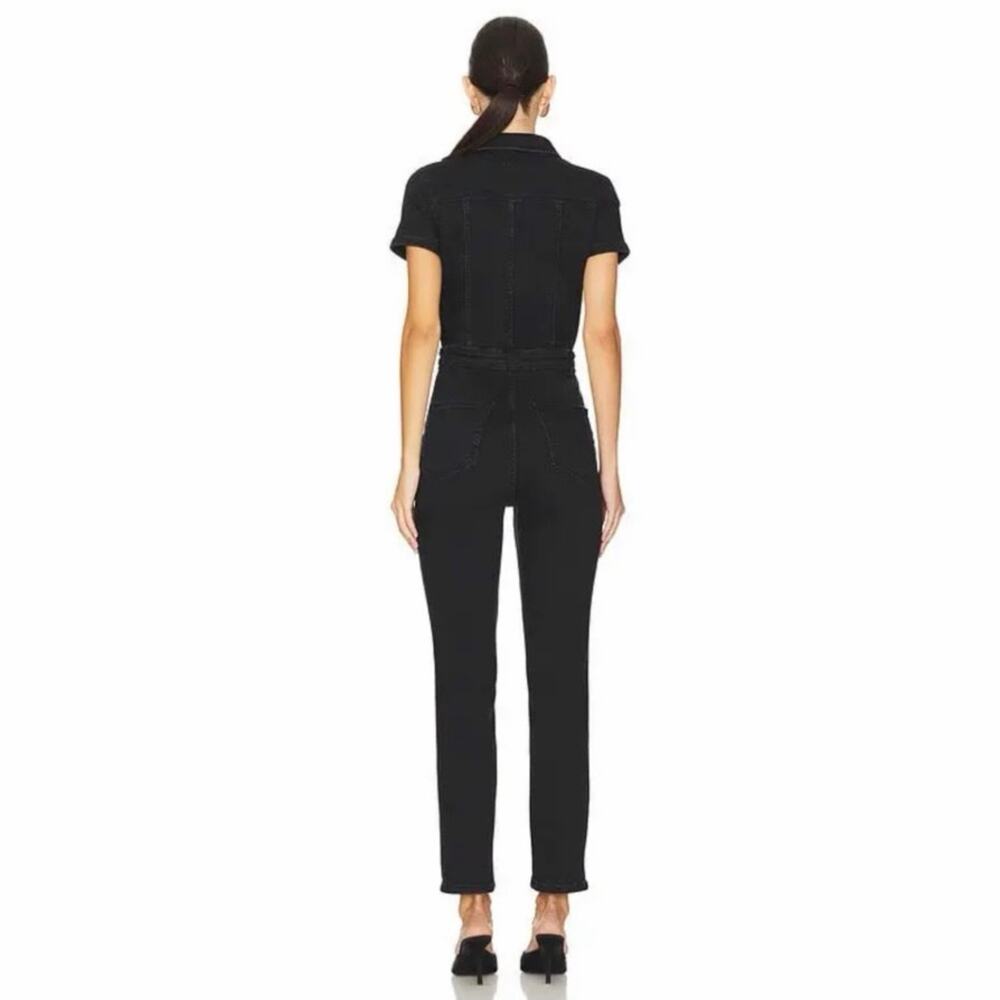 NWT Good American Sz M Fit For Success Black Denim Short Sleeve Utility Jumpsuit - Picture 2 of 6